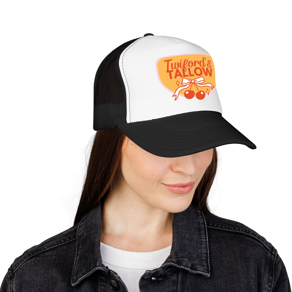 Vintage Cherry Trucker Hat — "Twilford's Tallow" Foam Front Cap