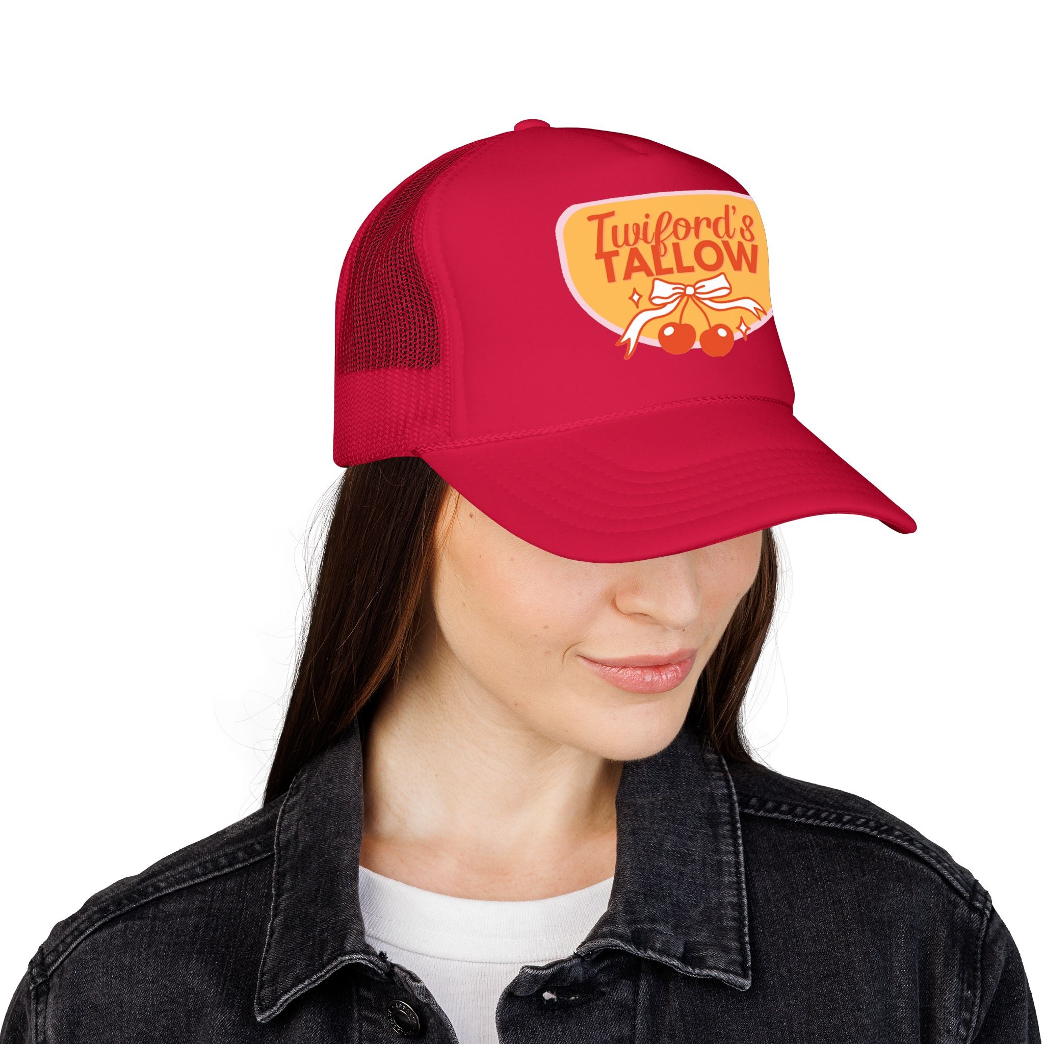 Vintage Cherry Trucker Hat — "Twilford's Tallow" Foam Front Cap