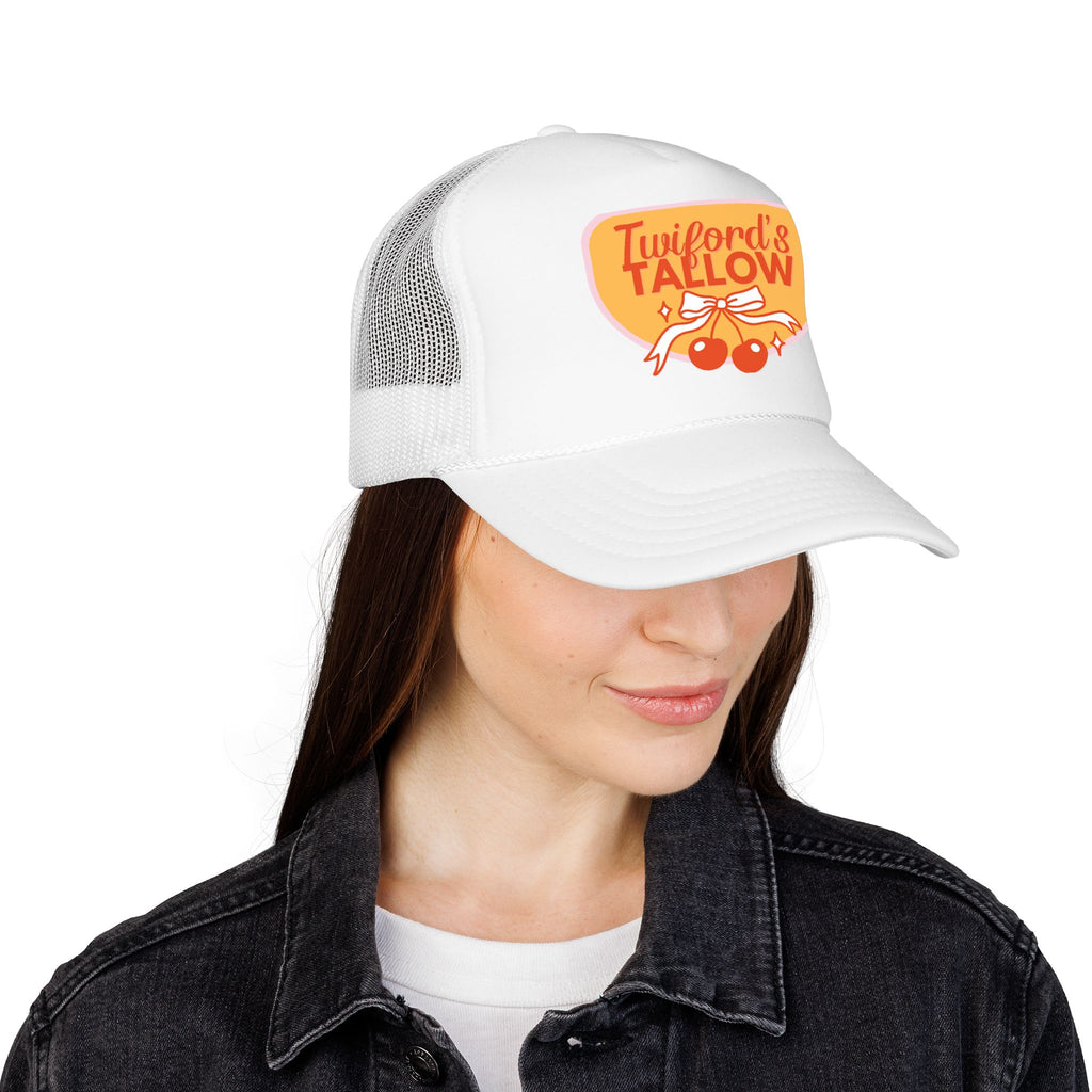 Vintage Cherry Trucker Hat — "Twilford's Tallow" Foam Front Cap