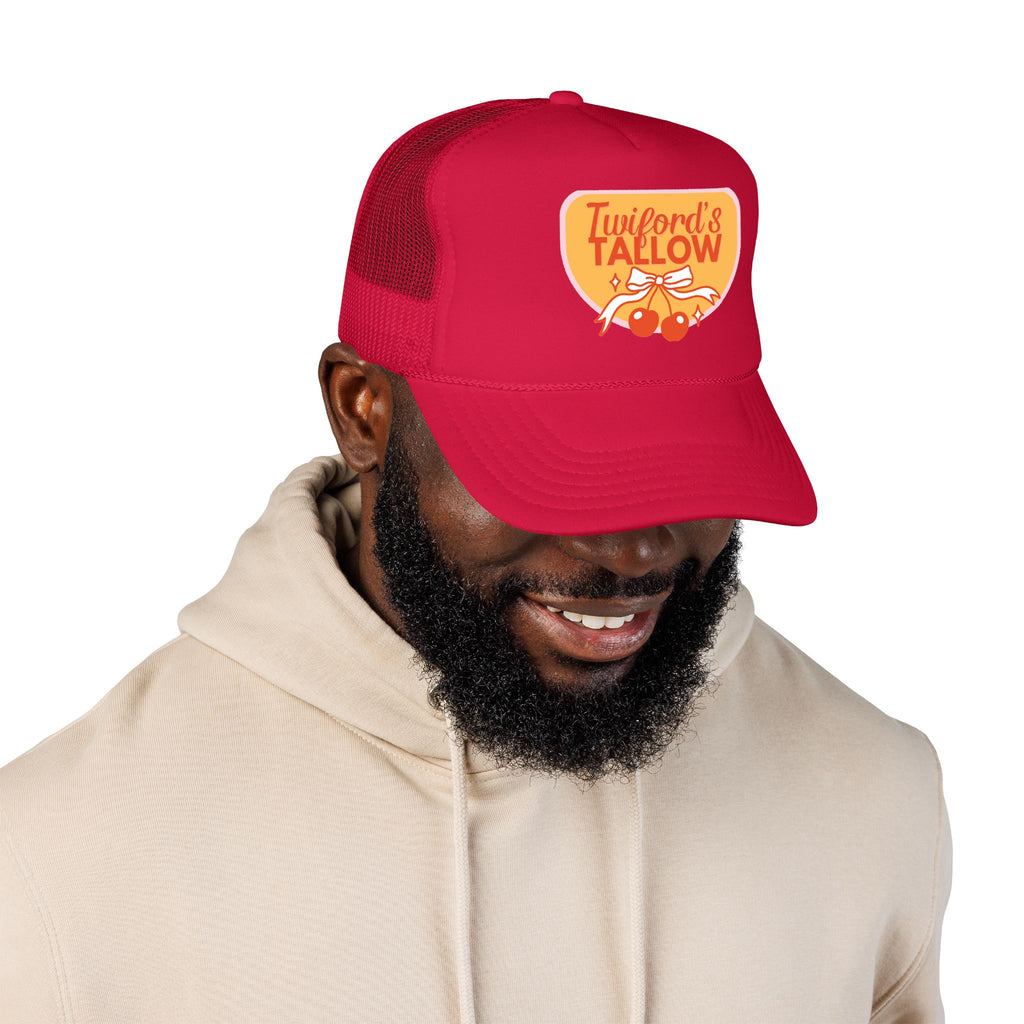 Vintage Cherry Trucker Hat — "Twilford's Tallow" Foam Front Cap