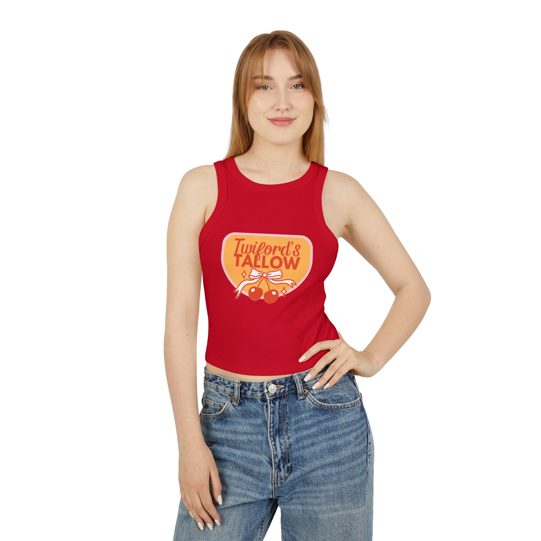 Twiford & Tallow Retro Cherry Patch Racer Tank Top