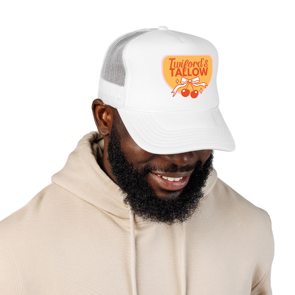 Vintage Cherry Trucker Hat — "Twilford's Tallow" Foam Front Cap
